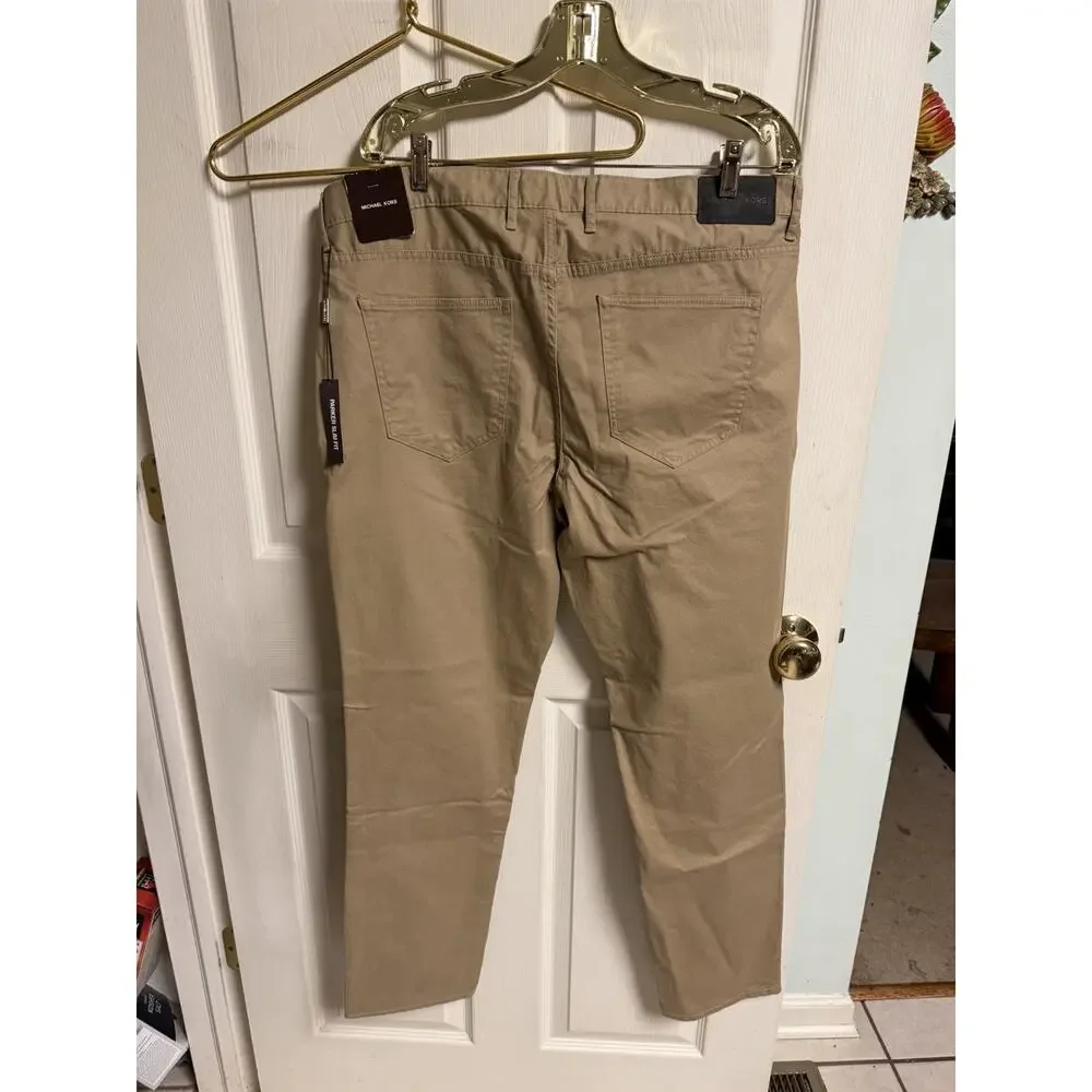 Michael Kors Mens Parker Slim Fit Khaki Tan Chino Pants 36x32 5-Pocket Trousers